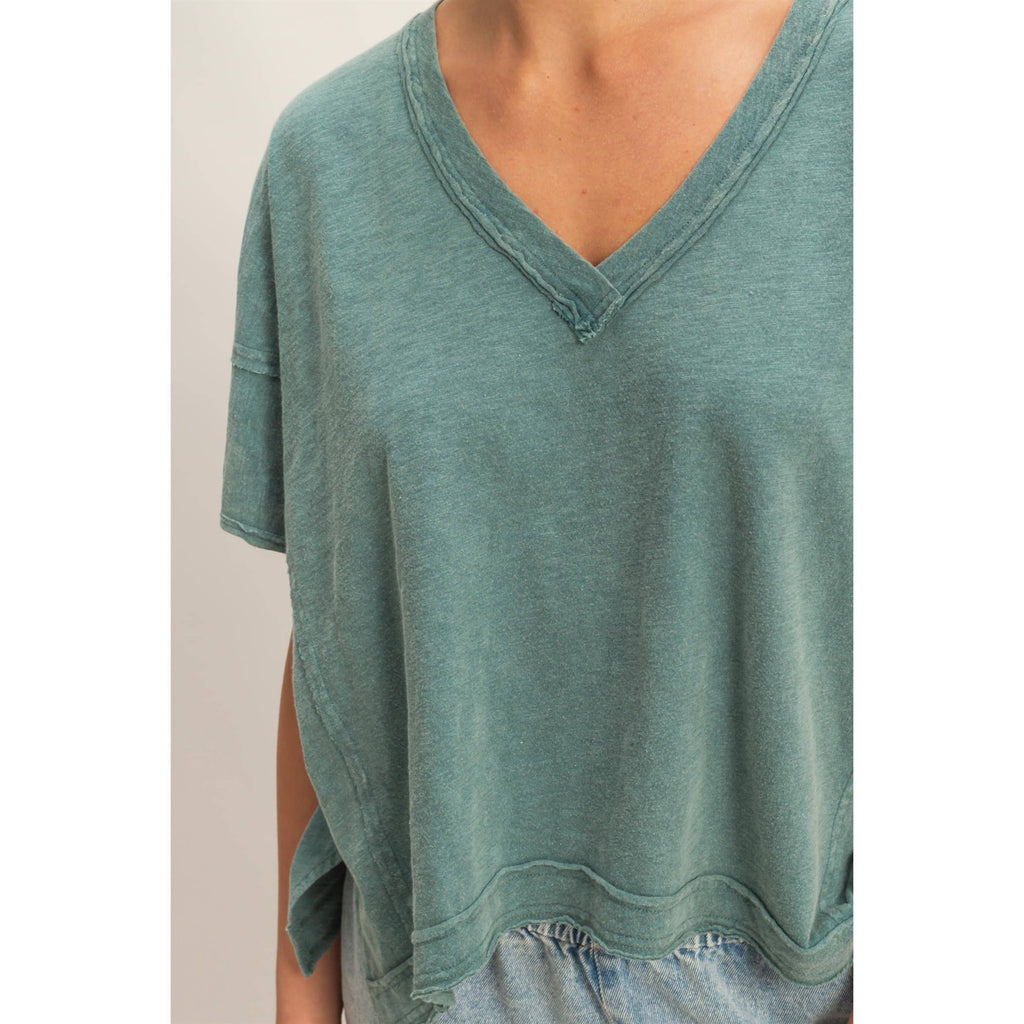 Oversized V-Neck Short Sleeve Top
