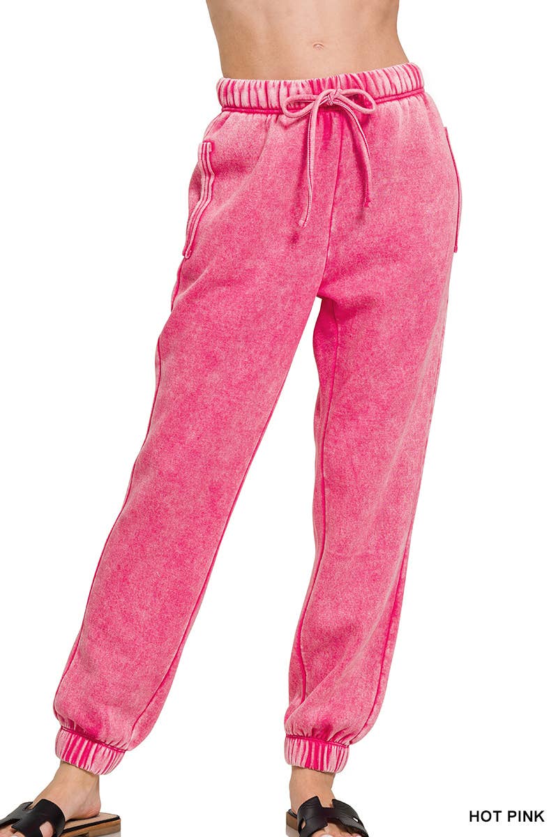`Washed Fleece Sweatpants with pockets - Zenana