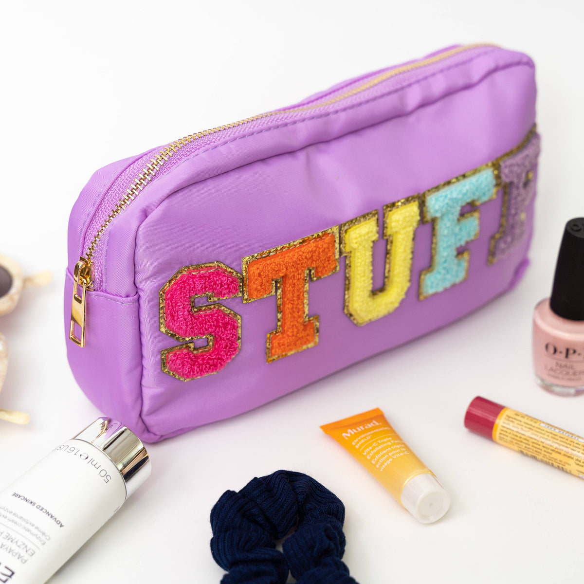 Preppy Nylon Chenille Letter Bag Travel Makeup Pouch - STUFF