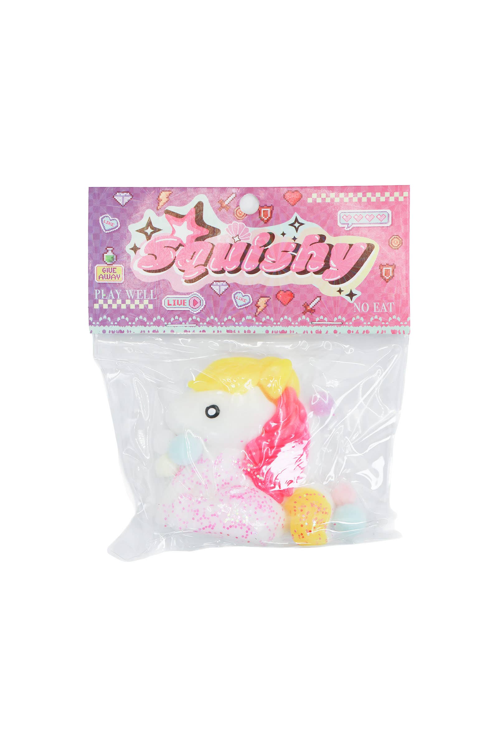 Pastel Unicorn Glittery Sticky Mochi Pom Pom Squishy Bag
