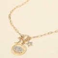 Stone Paved Moon and Star Evil Eye Celestial Charm Pendant Necklace