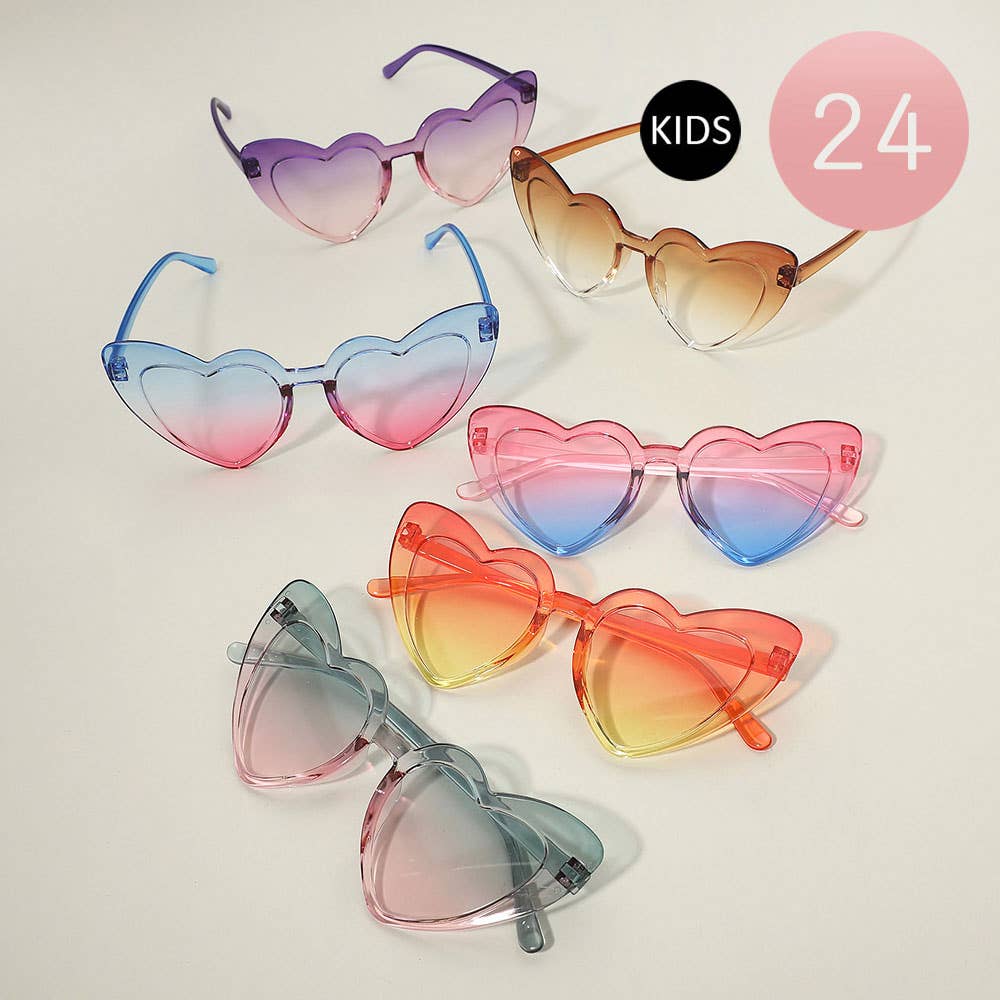24PCS - Kids Heart Shape Gradient Round Sunglasses