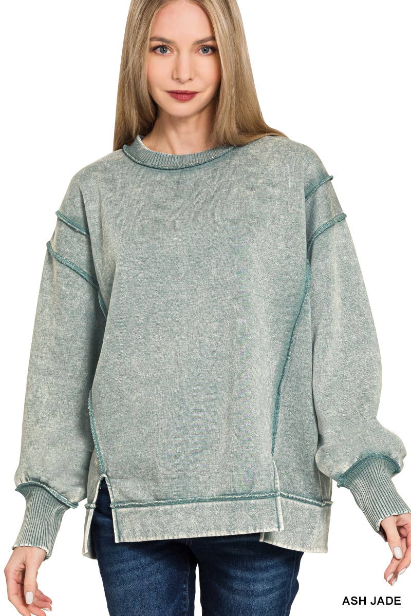 `Washed Slit hem Fleece Sweatshirt SI-26719 Zenana