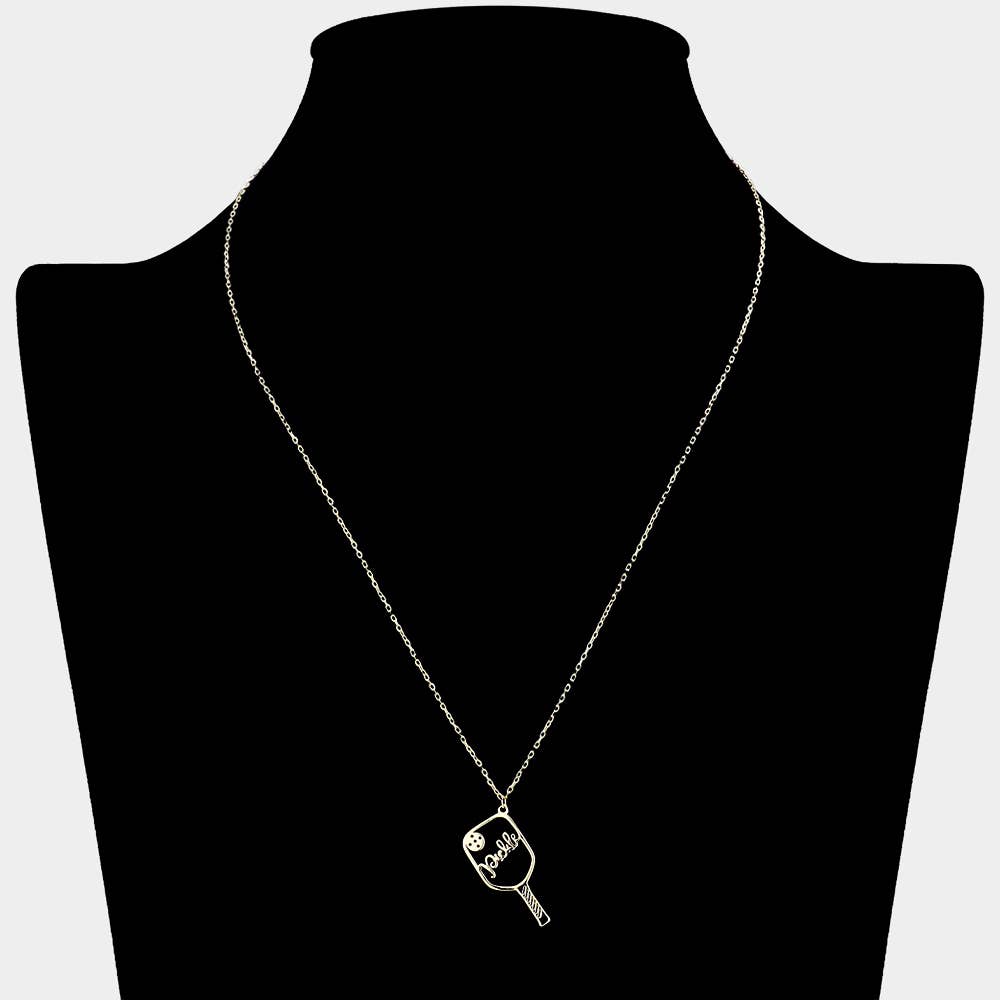 Brass Metal Pickleball Pendant Necklace