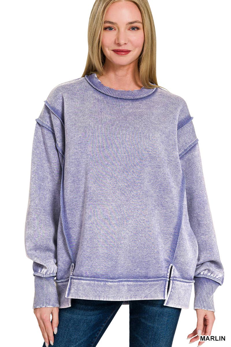 `Washed Slit hem Fleece Sweatshirt SI-26719 Zenana