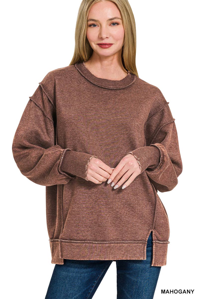 `Washed Slit hem Fleece Sweatshirt SI-26719 Zenana