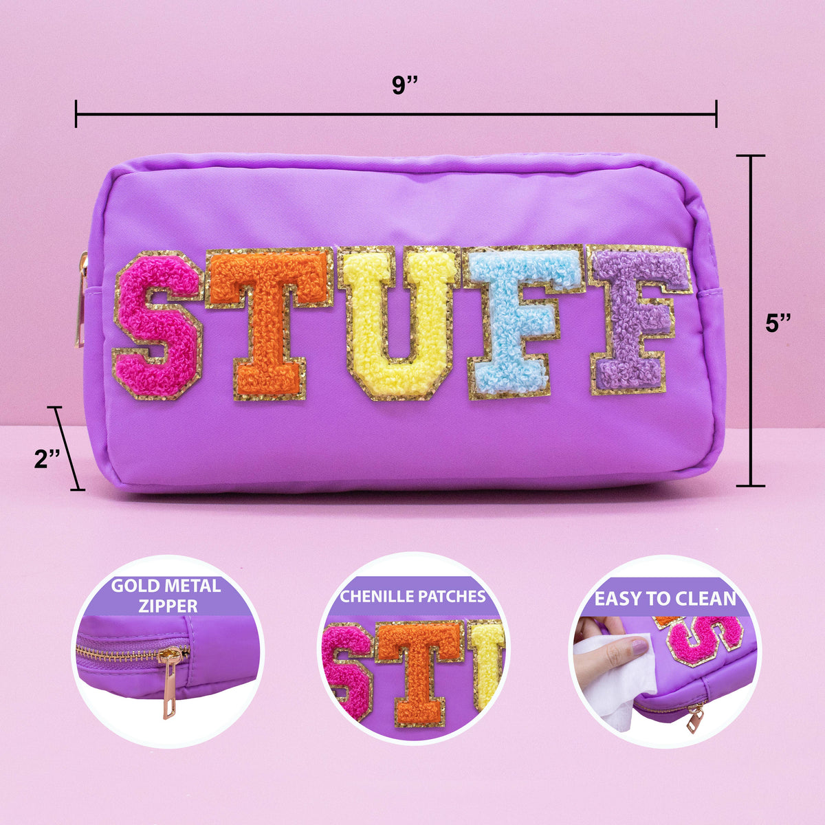 Preppy Nylon Chenille Letter Bag Travel Makeup Pouch - STUFF