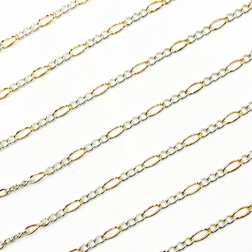2431CTT. Gold Filled and Sterling Silver Figaro Style Chain