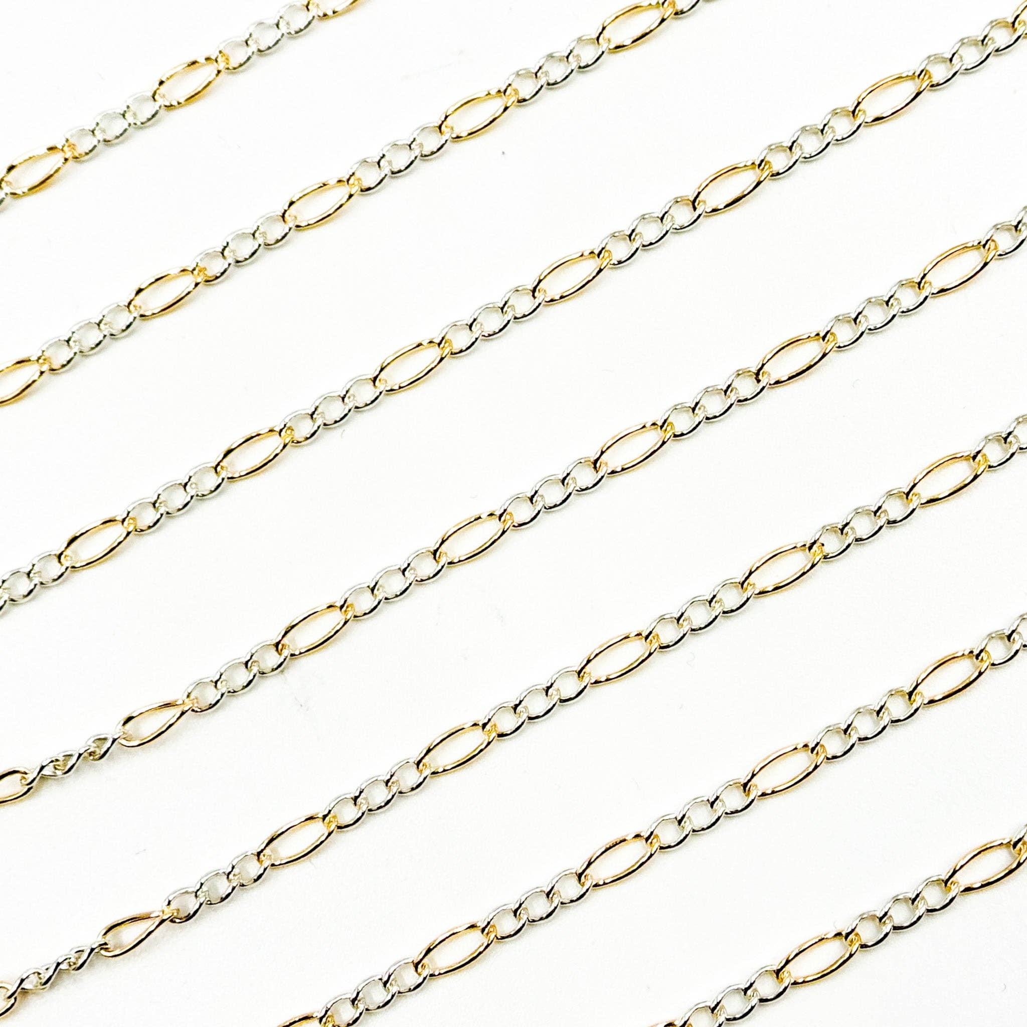 2431CTT. Gold Filled and Sterling Silver Figaro Style Chain