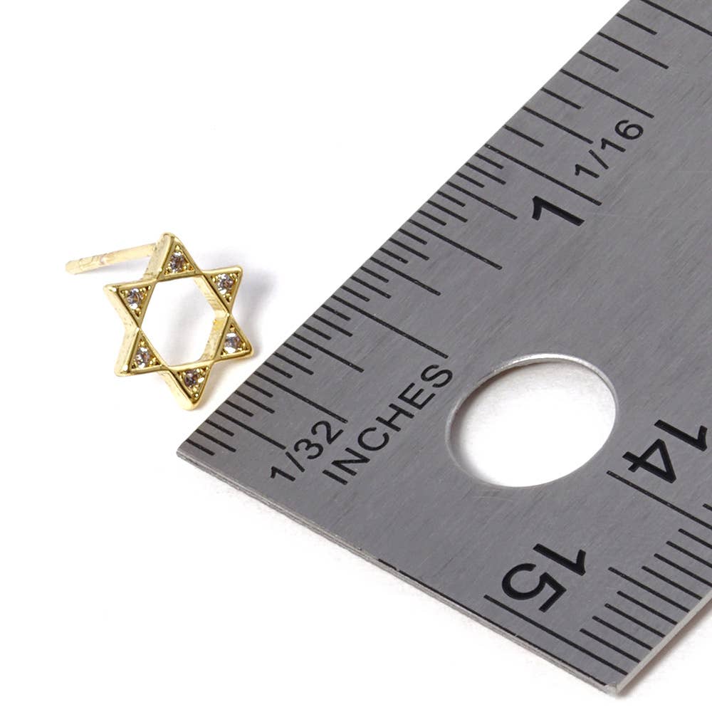Gold Dipped CZ Stone Pointed Star Of David Stud Earrings