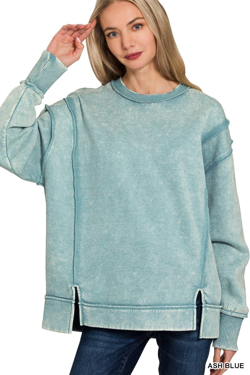 `Washed Slit hem Fleece Sweatshirt SI-26719 Zenana